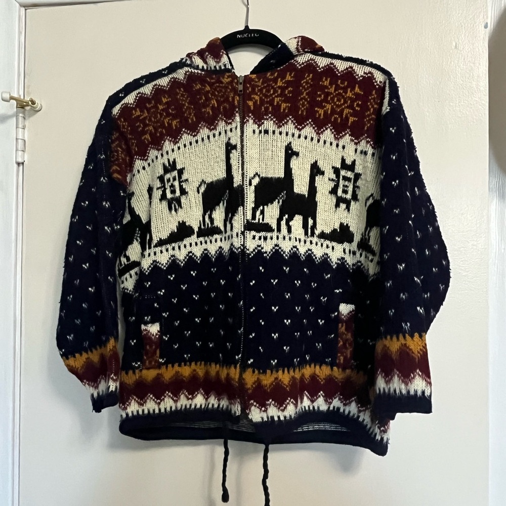 Alpaca Patterned Navy and White Sweater